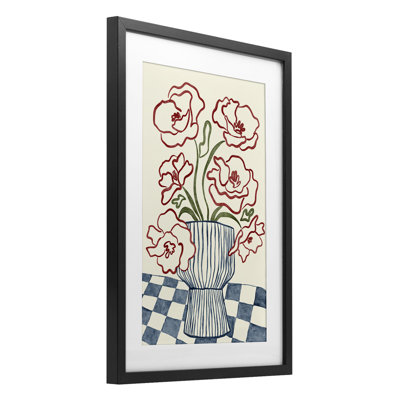 Vase à fleurs sur fond à carreaux minimaliste, imprimé par JJ Design House LLC