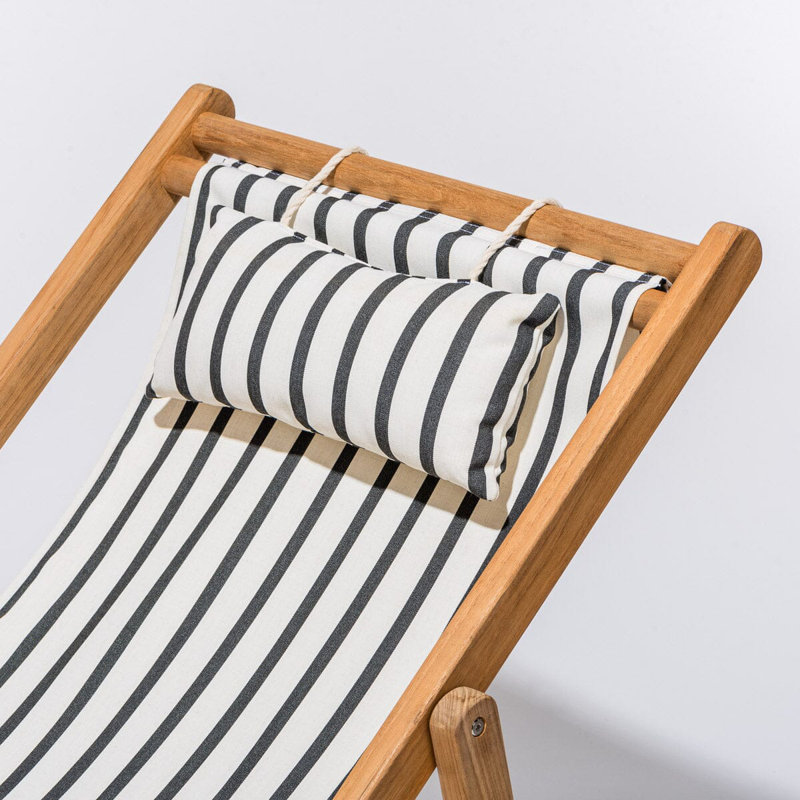 Sling Chair, Black/White Striped/Natural Wood