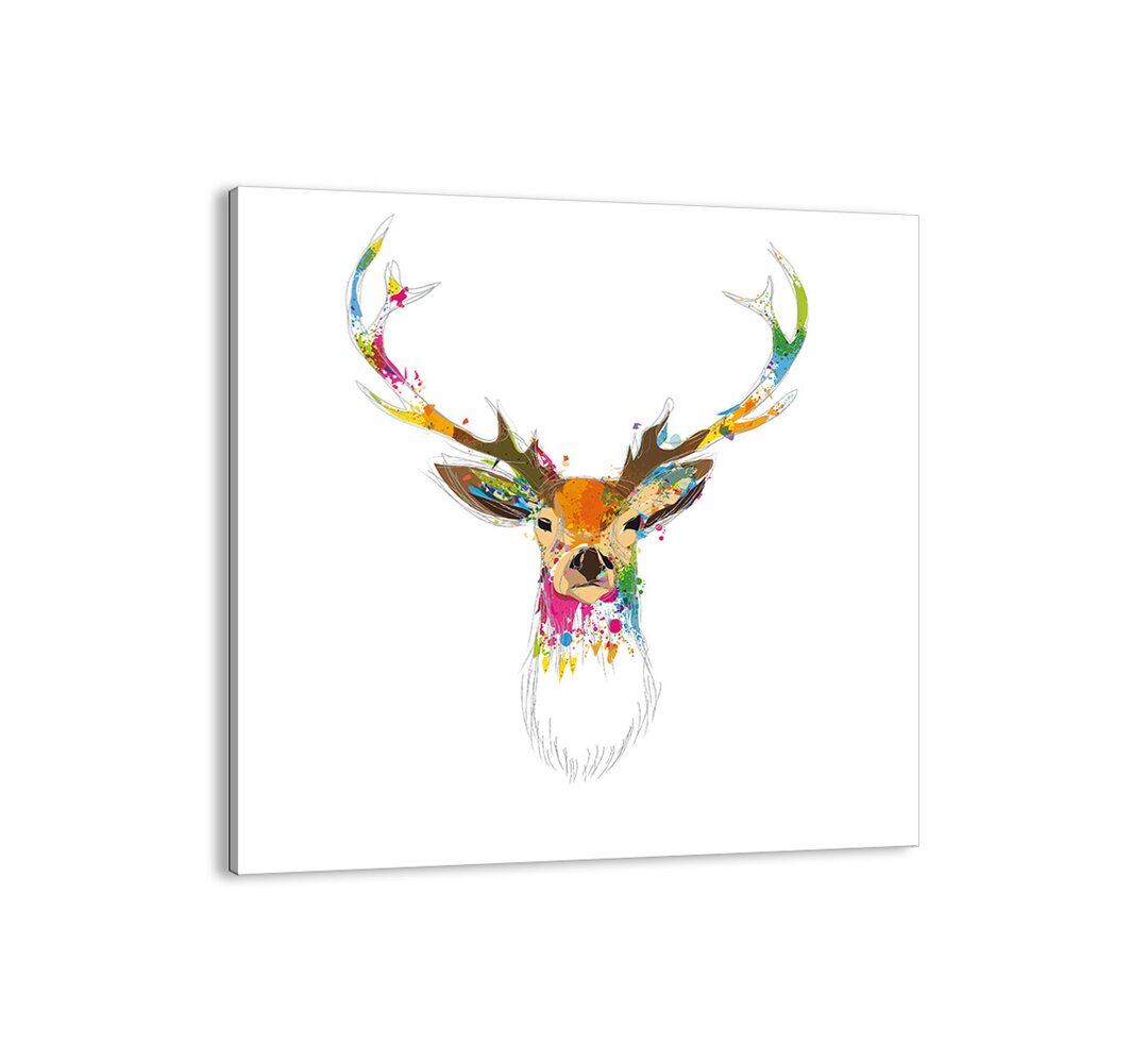 Leinwandbild - Grafikdruck „Gentle Deer Bathed in Colour”