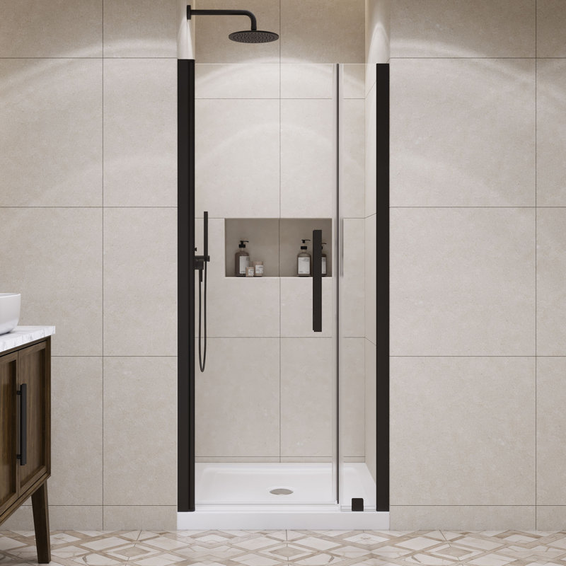 OVE Decors Pasadena 36 In. W X 36 In. D X 74 3/4 In. H Alcove Frameless Pivot Shower Door Kit  With Base Pan, 2025, Black