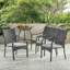 Chaise d'extérieur empilable en rotin PE avec structure en fer et coussins (ensemble de 4), osier gris