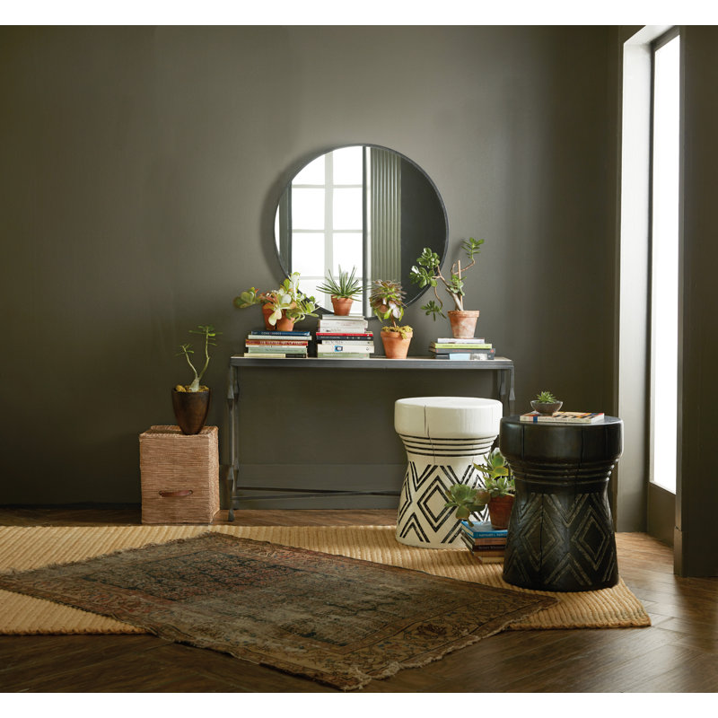 Black Carved Wood and Stone Round End Table