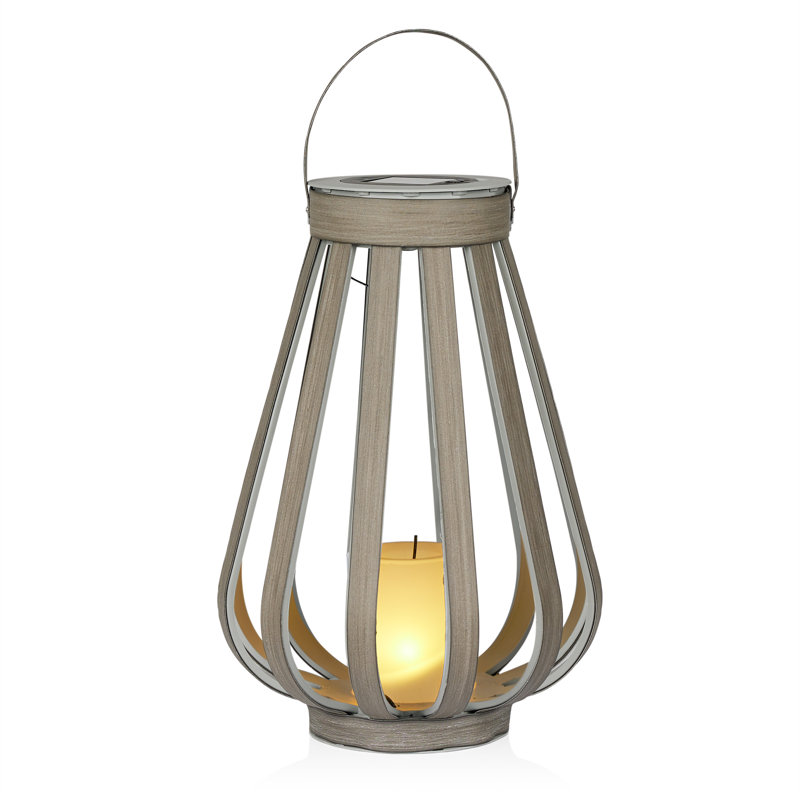 Gray Solar Decorative Plastic Lantern with LED Light, 18" Height
