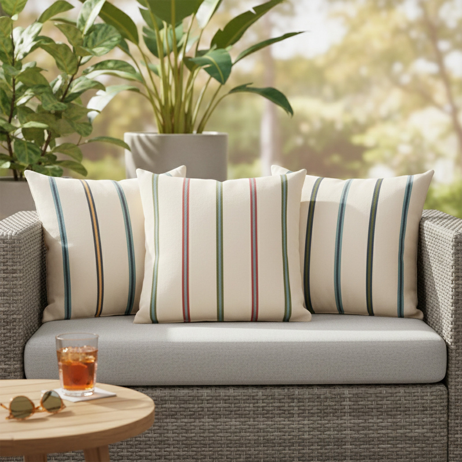 Maurine Striped Throw Pillow, Green, Square 20"