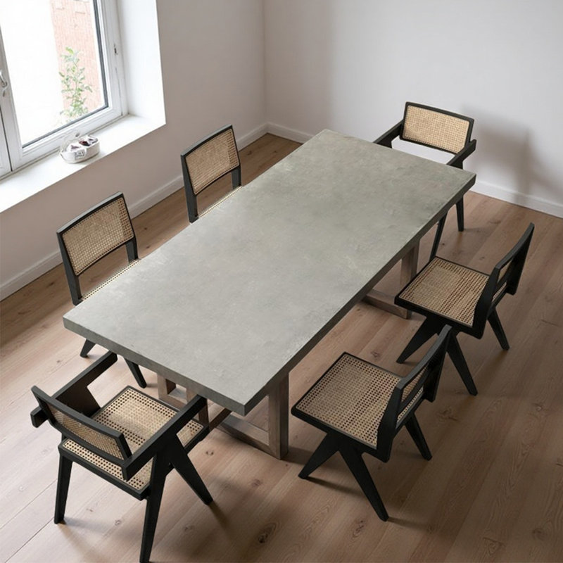 Vintage Faux Cement Gray Solid Wood Rectangular Dining Table, 29.5"H x 78.74"L x 31.5"W