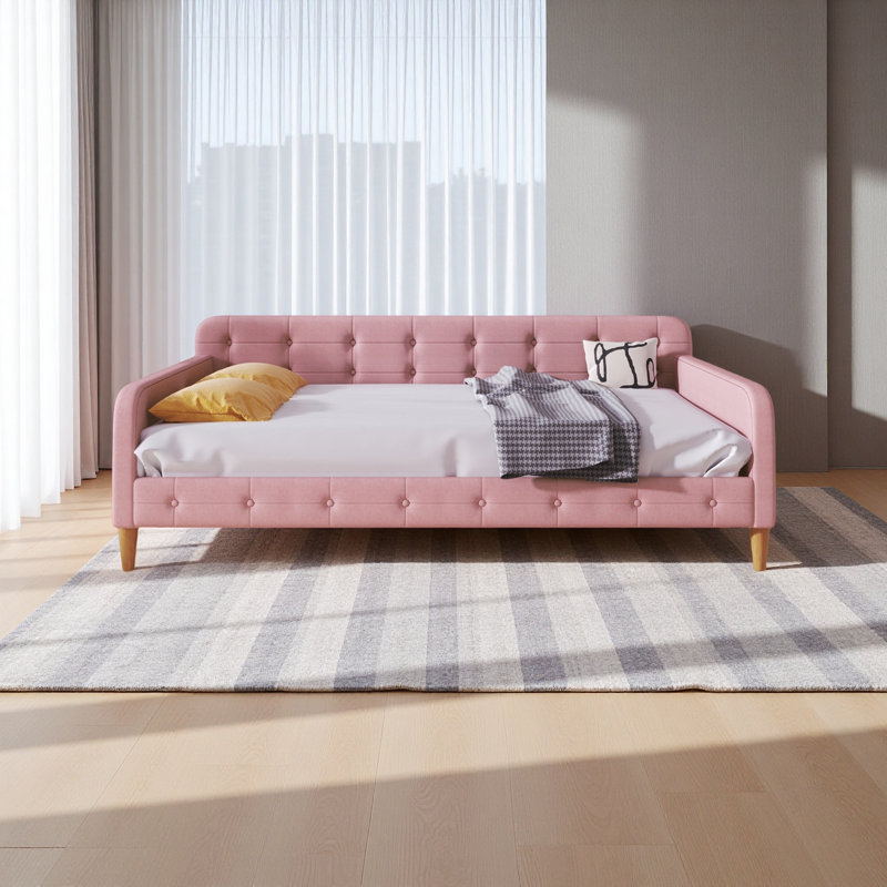 Upholstered Daybed With 4 Support Legs, Pink, Full/Double