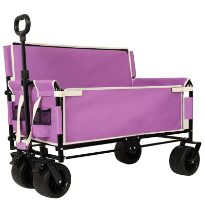Chariot pliable convertible 3-en-1 avec banquette et rangement - Chariot utilitaire robuste de 500 lb, roues tout-terrain d'une capacité de 180 L pour le camping, la plage, les sports et le jardin