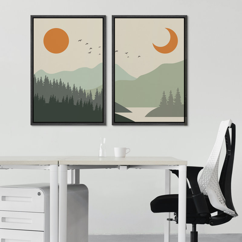 Sun and Crescent Moon Over Green, Noir, H 24 po x l 32 po x P 1,5 po