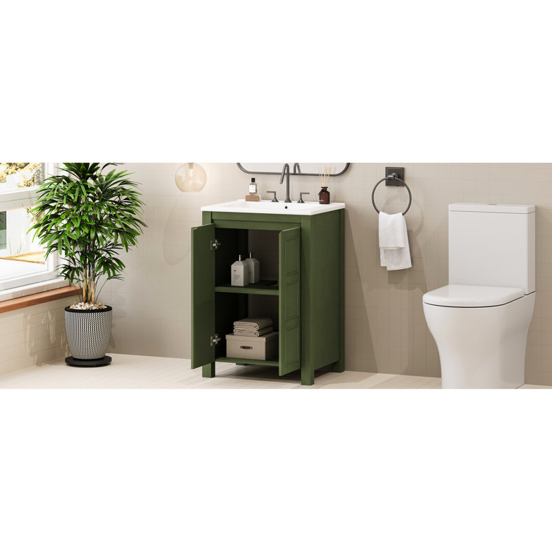 Meuble-lavabo de 24 po avec lavabo en céramique, bois massif et composition, mécanisme à fermeture en douceur, finition facile à nettoyer, entretien