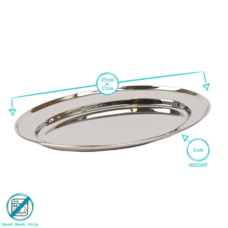 Argon Tableware - Oval Stainless Steel Serving Platter, 2cm H x 25cm W x 17cm L
