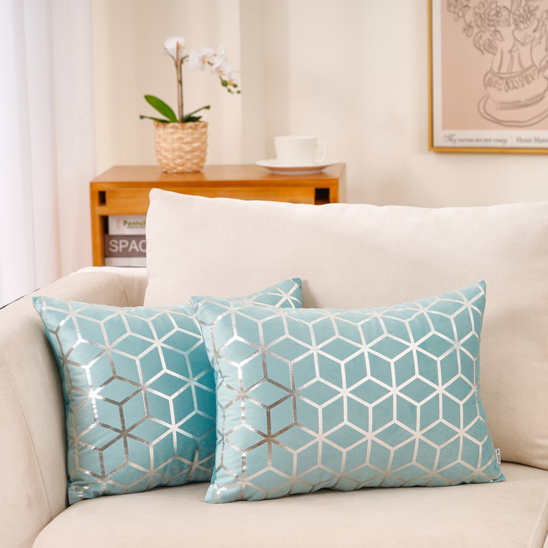 Coussin en velours Gold Geometric Velvet Throw  Pillow Cover, Bleu, Polyester/ Bourre en polyester