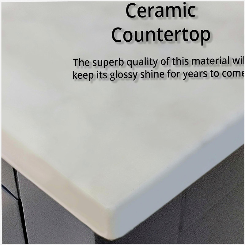 Meuble-lavabo simple gris profond de 54 po de largeur x 18,25 po de profondeur, avec armoire latérale, avec comptoir en céramique blanche