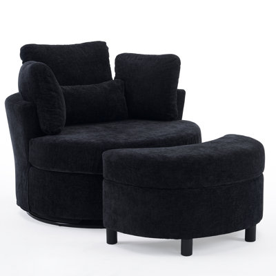 Upholstered Teddy Swivel Armchair With Footstool