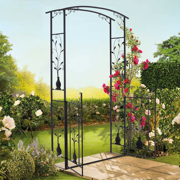 MELLCOM 47.2'' W x 13.8'' D Iron Arbor with Gate in Black & Reviews ...