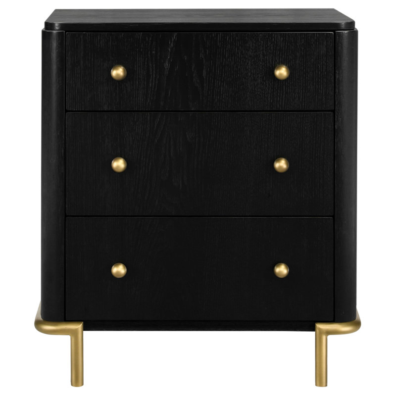 Maxine 3-drawer Nightstand Black, Black