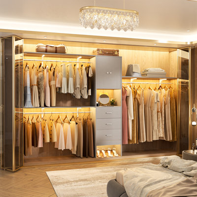  Bedrije 20"-96" (or 120" W) Wooden Closet System with Doors and Drawers