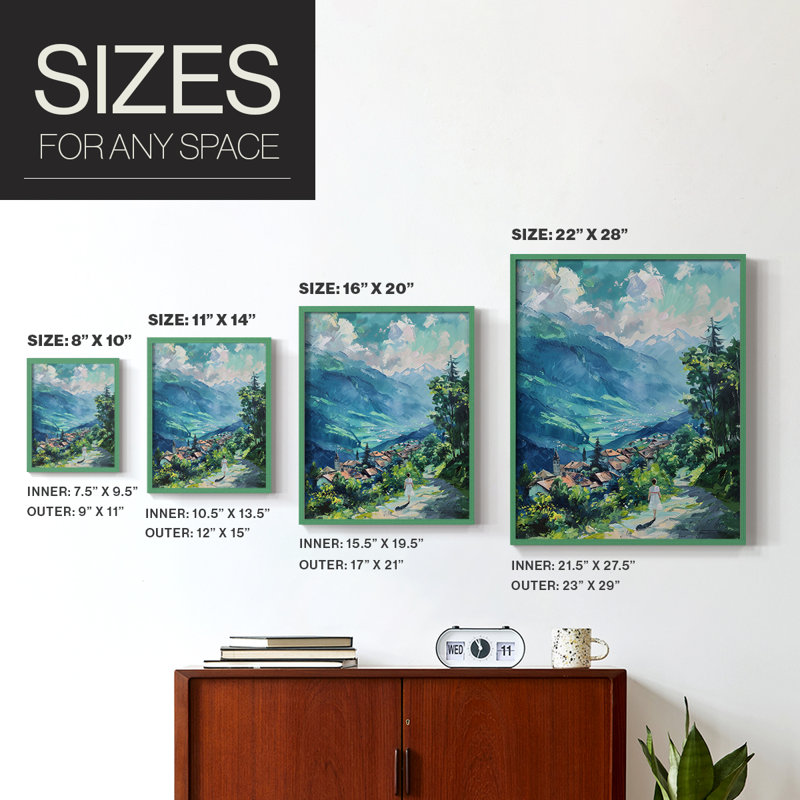 LANDSCAPES Series CCCLVIII Framed Print - Solid Wood, Green, 11" H x 9" W