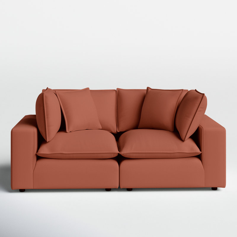 Ellaria 80.4" Square Arm Modular Loveseat with Reversible Cushions, Rust Polyester Blend
