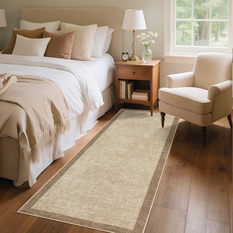 Tapis intérieur bordé lavable à la machine avec envers en caoutchouc antidérapant, Tapis de couloir 2 pi x 6 pi, Chameau