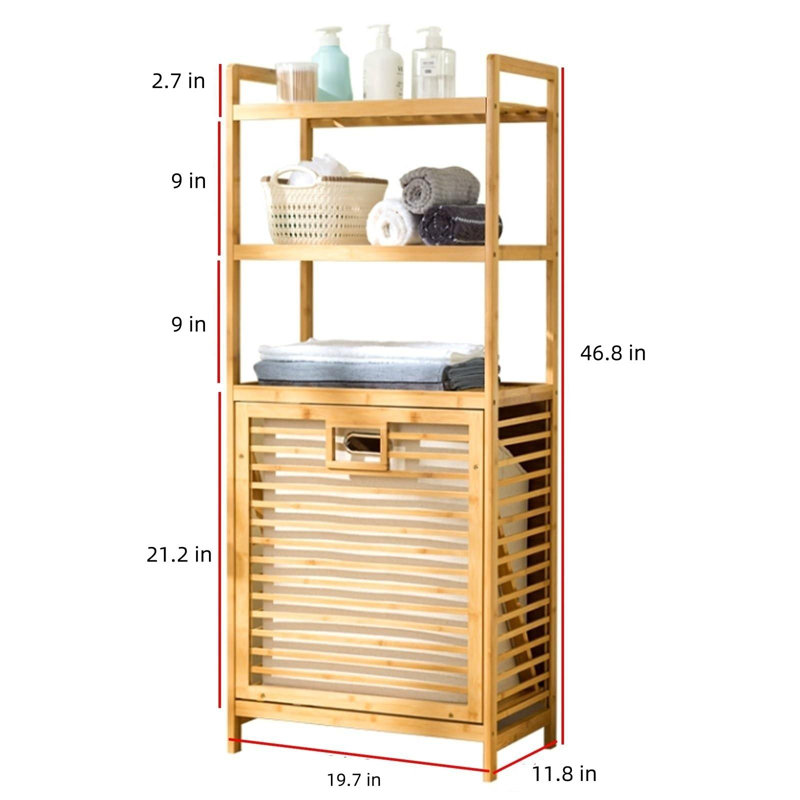 Katelynn Solid Wood 20" W Bamboo Freestanding 4 Tire Linen Cabinet Storage with Laundry Hamper