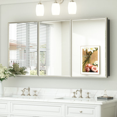 Recessed & Surface Framed Medicine Cabinet with Mirror and Shelves