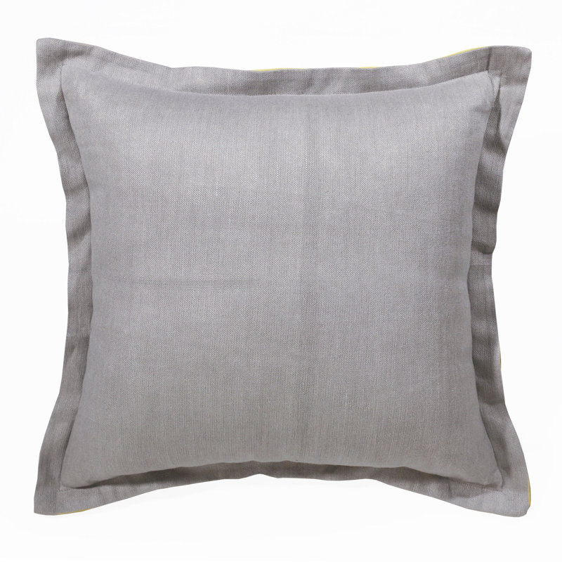 Housse et insert de coussin carré en lin, Gris/Jaune, Polyester