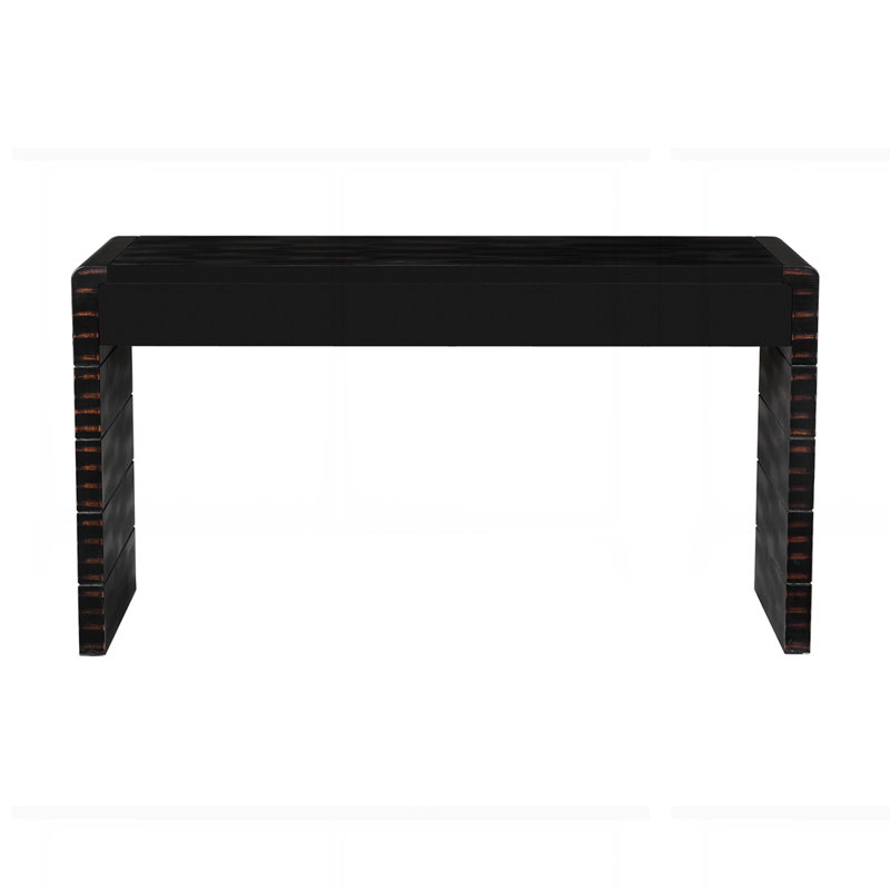 Curved Console Table with 2 Drawers, Distressed Black