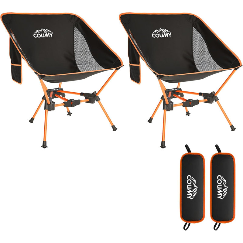 Ensemble de 2 chaises de camping portatives, chaise de camping pliante avec sacs de transport, Orange
