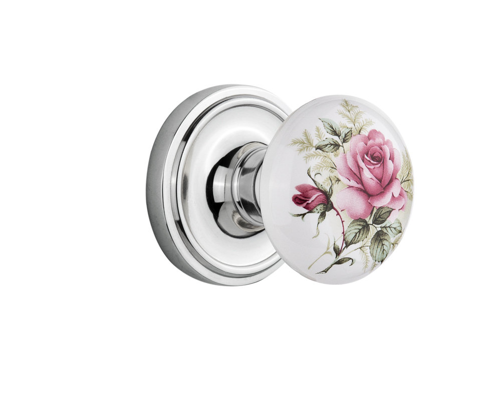 Classic Rosette with White Rose Porcelain Door Knob Nostalgic Warehouse