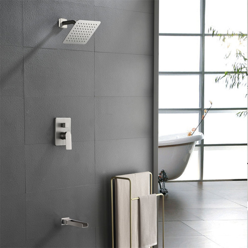 8-Inch Wall Mounted Shower System With Waterfall Tub Spout Single Handle Shower Faucet Set Modern Brass Shower Trim Kit With Rough-In Valve