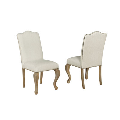 Chaise rembourrée en lin Mabrey - gris foncé / beige
