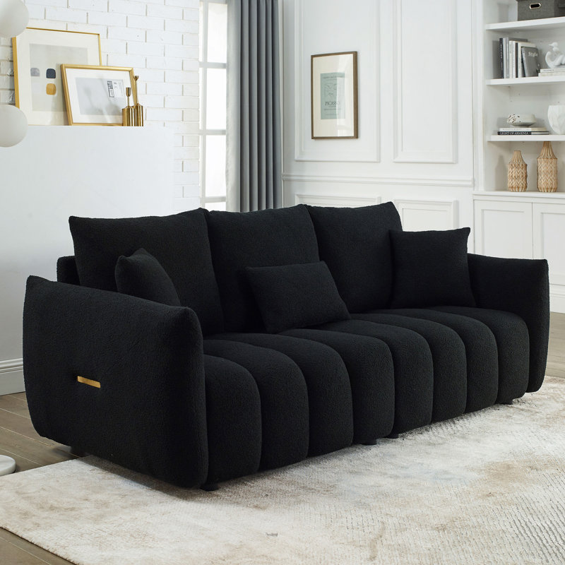81" Premium Teddy Fabric Sofa With 3 Back Pillows And 3 Back Cushions Solid Wood Frame 3-Seater Sofa, Oversized Upholstered Chair For Living Room, Bedroom, Apartment And Office