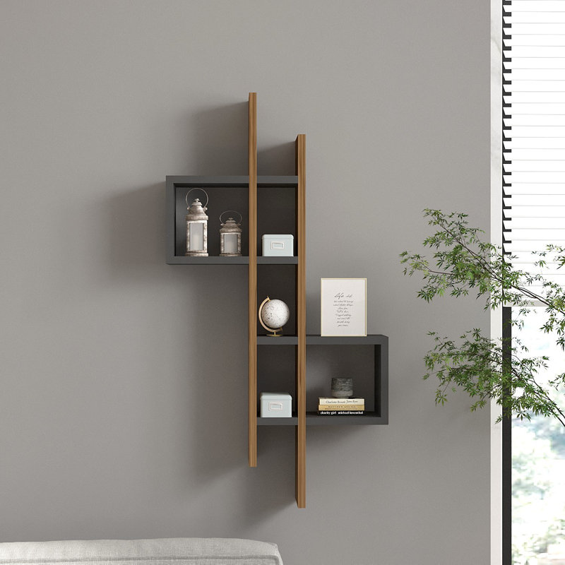 Modern Wall Shelf, Oak & Anthracite, 21.2 x 42.5 x 7.7 inches | 100% Melamine Coated Particle Board, Thickness: 0.7 inches | Numerous Shelves, Wall-Mountable Design | Perfect for Home or Office, Stylish & Functional Storage Solution