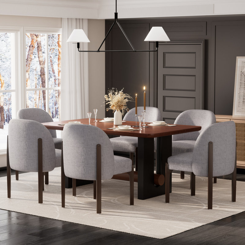 Table de salle à manger en noyer avec chaises rembourrées 4/6 pour petits espaces modernes, cuisine, salle à manger, Gris