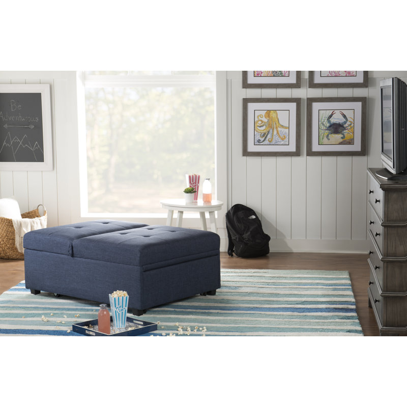 Hulse 3-In-1 Upholstered Convertible Sleeper Chair, Blue Polyester