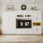 Lit escamotable double en bois avec meuble télé, 2 tiroirs, étagères et placards, blanc