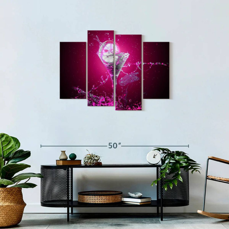Ensemble de 4 pièces cocktail sur fond rose, H 27 po x l 43 po x P 1,25 po