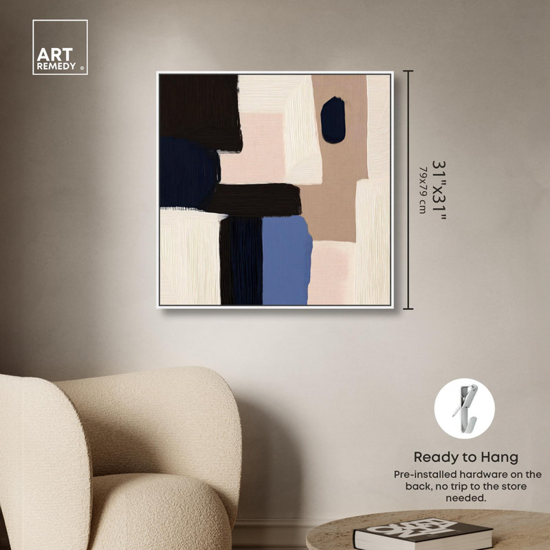 Décoration murale moderne en toile bleue Quietude II par Art Remedy, H 31 po x l 31 po, Cadre flottant blanc