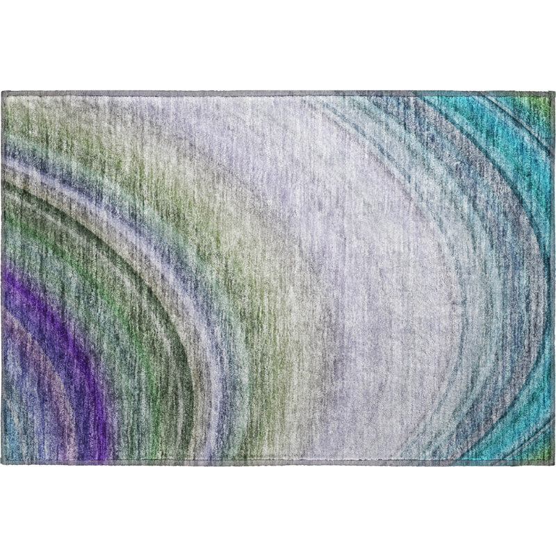 Premium Machine Washable Cerrito AMF584 Teal Rug, Rectangle 1'8" x 2'6"