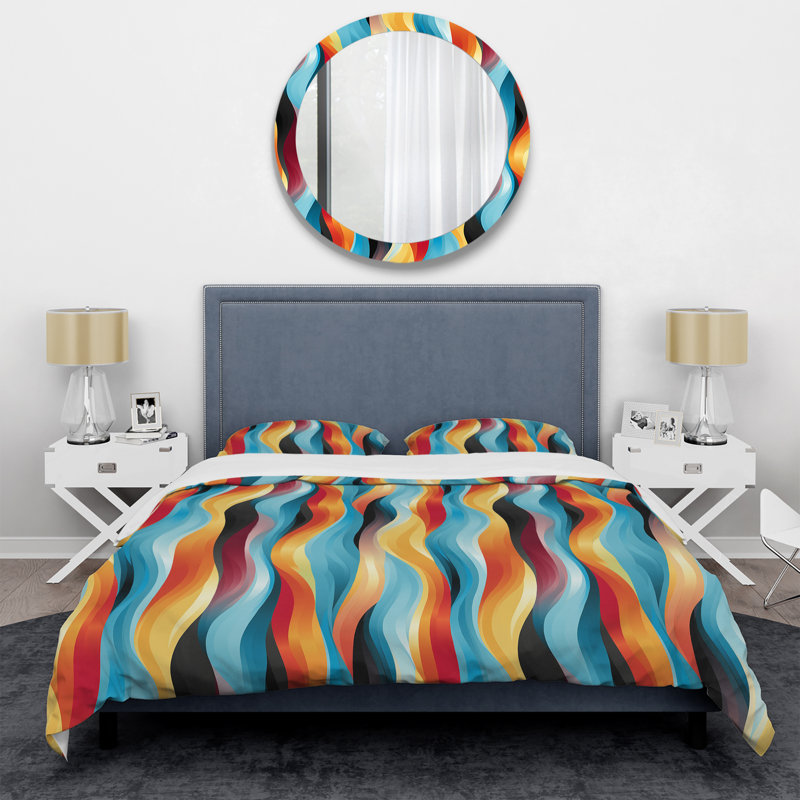 Popart Striped Rainbow Rhythm II - Ensemble de housse de couette rayé, Housse de couette pour très grand lit et 2 très