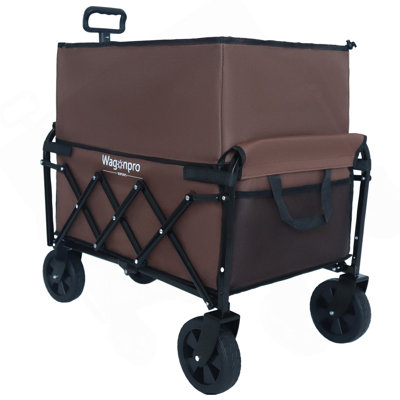 Chariot utilitaire extensible à double couche avec 100% d'espace supplémentaire - Chariot d'épicerie pour le camping, le magasinage, les sports, le jardinage, la pêche, supporte 225 lb, brun