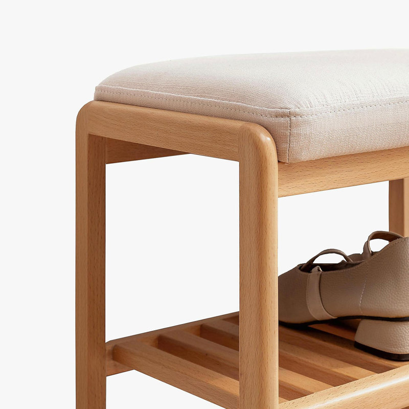 Banc à chaussures en bois massif naturel, organisateur de rangement en bois de hêtre avec coussin éponge à rebond élevé