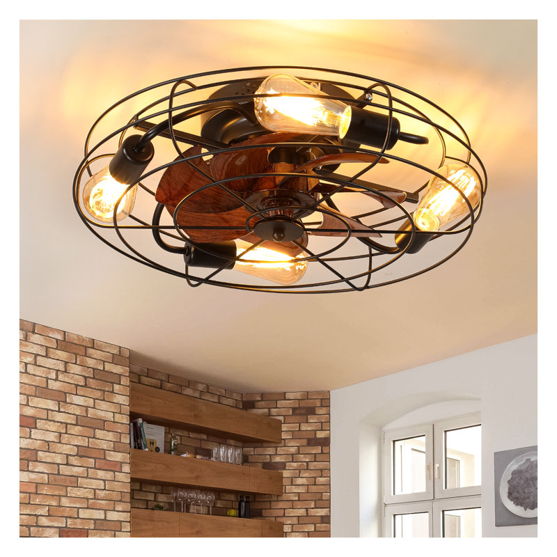 Ventilateur de plafond à cage noire de 20 po avec éclairage, ventilateur de plafond à profil bas avec télécommande, ventilateur de plafond encastré moderne avec moteur réversible pour la cuisine du salon de la chambre à coucher