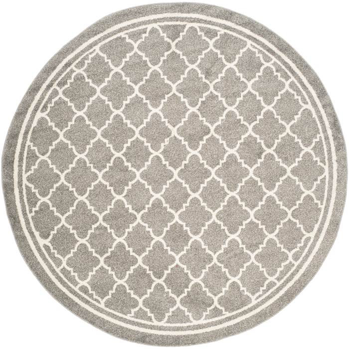 Tapis géométrique Ammundsen, Rond 7 pi, Gris foncé / beige