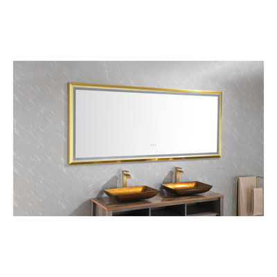 84in. W x 48in. H Oversized Rectangular Framed LED Mirror Anti-Fog Dimmable Wall Mount Bathroom Vanity Mirror  HD Wall Mirror Kit For Gym And Dance Studio 48X 84Inches With Safety Ba