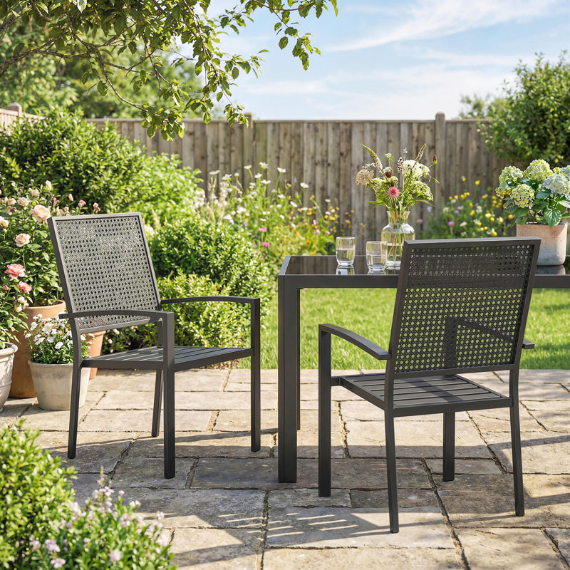 Chaises de patio empilables, ensemble de 2 chaises de salle à manger d'extérieur, noir