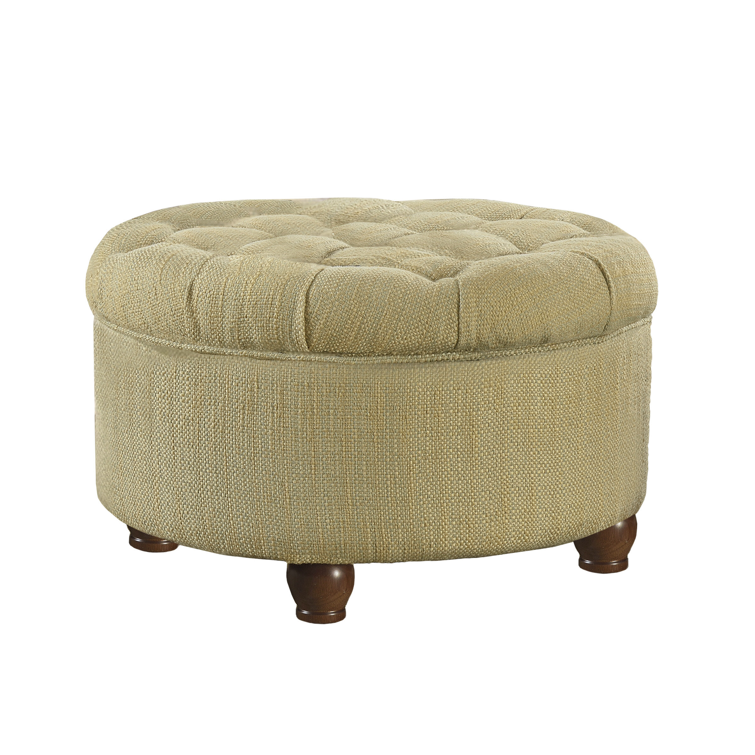 Adeco Round Storage Ottoman Button Tufted Footrest Stool Bench - Beige- Linen