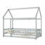 Lit simple en bois avec structure de toit et garde-corps-129048486