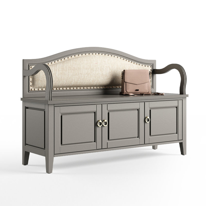 Banc de rangement rembourré pour chaussures, Gris / beige