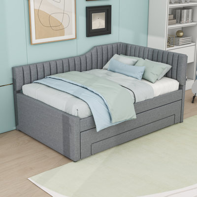 Upholstered Daybed with Trundle and Drawers